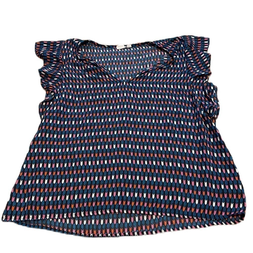 Gap M geometric print v-neck top in blue, white, pink and orange